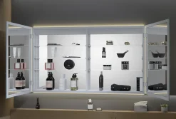 Bernstein Armoire à glace aluminium murale salle de bain + toilettes, étagère avec miroir avec LED encastrée + prise, UP7012, H.70cmxL.120cm