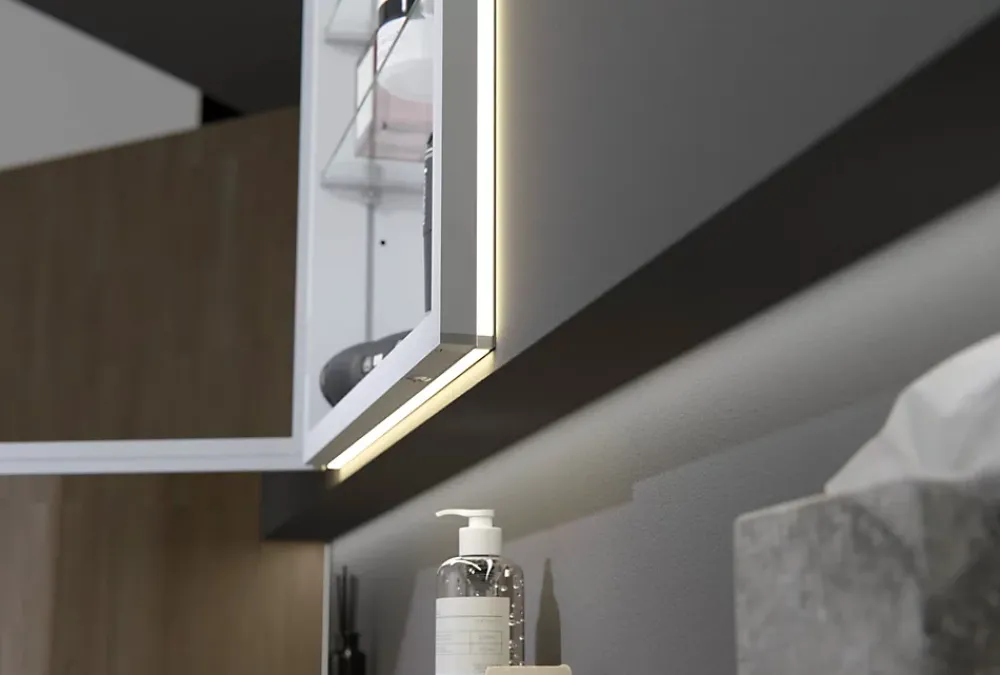 Armoire De Toilette|Bernstein Armoire à glace aluminium murale salle de bain + toilettes, étagère + miroir LED encastrée + prise, UP7012, H.70cm, Largeur 50cm