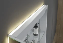 Armoire De Toilette|Bernstein Armoire à glace aluminium murale salle de bain + toilettes, étagère + miroir LED encastrée + prise, UP7012, H.70cm, Largeur 50cm