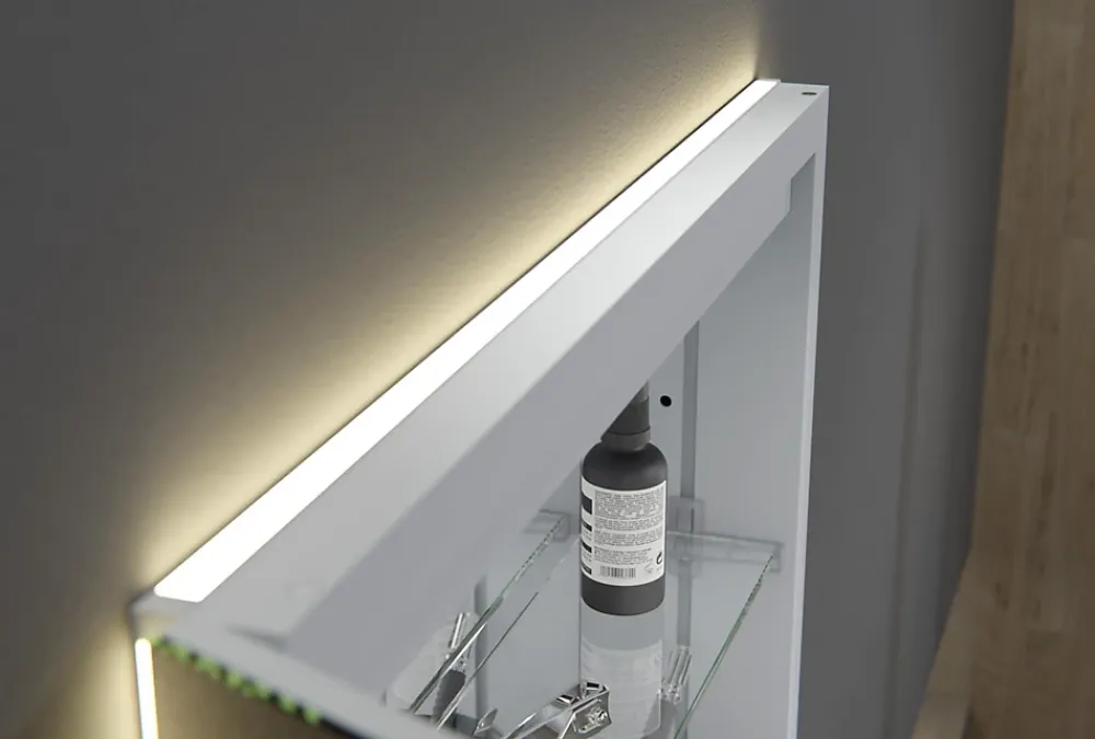 Armoire De Toilette|Bernstein Armoire à glace aluminium murale salle de bain + toilettes, étagère + miroir LED encastrée + prise, UP7012, H.70cm, Largeur 50cm