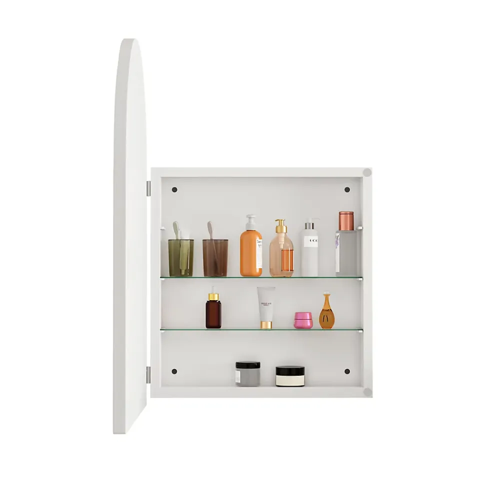 ProximaX Armoire à miroir cintrée blanche avec cadre métal, armoire murale à étagères réglables, rangement salle de bain, salon ou chambre