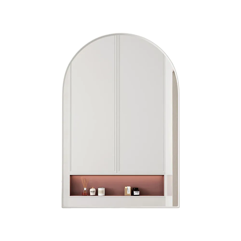 ProximaX Armoire à miroir cintrée blanche avec cadre métal, armoire murale à étagères réglables, rangement salle de bain, salon ou chambre