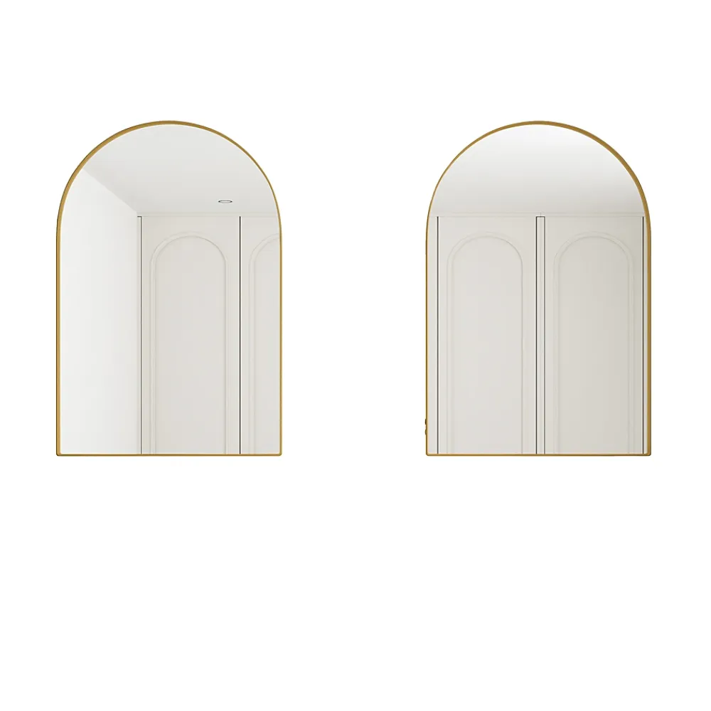ProximaX Armoire à miroir cintrée dorée avec cadre métal, armoire murale à étagères réglables, rangement salle de bain, salon ou chambre