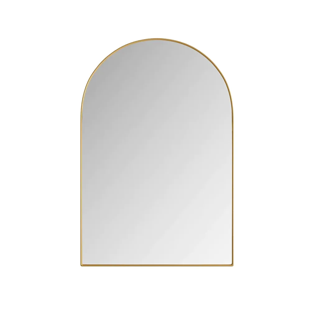 ProximaX Armoire à miroir cintrée dorée avec cadre métal, armoire murale à étagères réglables, rangement salle de bain, salon ou chambre
