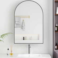 Armoire De Toilette|ProximaX Armoire à miroir cintrée noire avec cadre métal, armoire murale à étagères réglables, rangement salle de bain