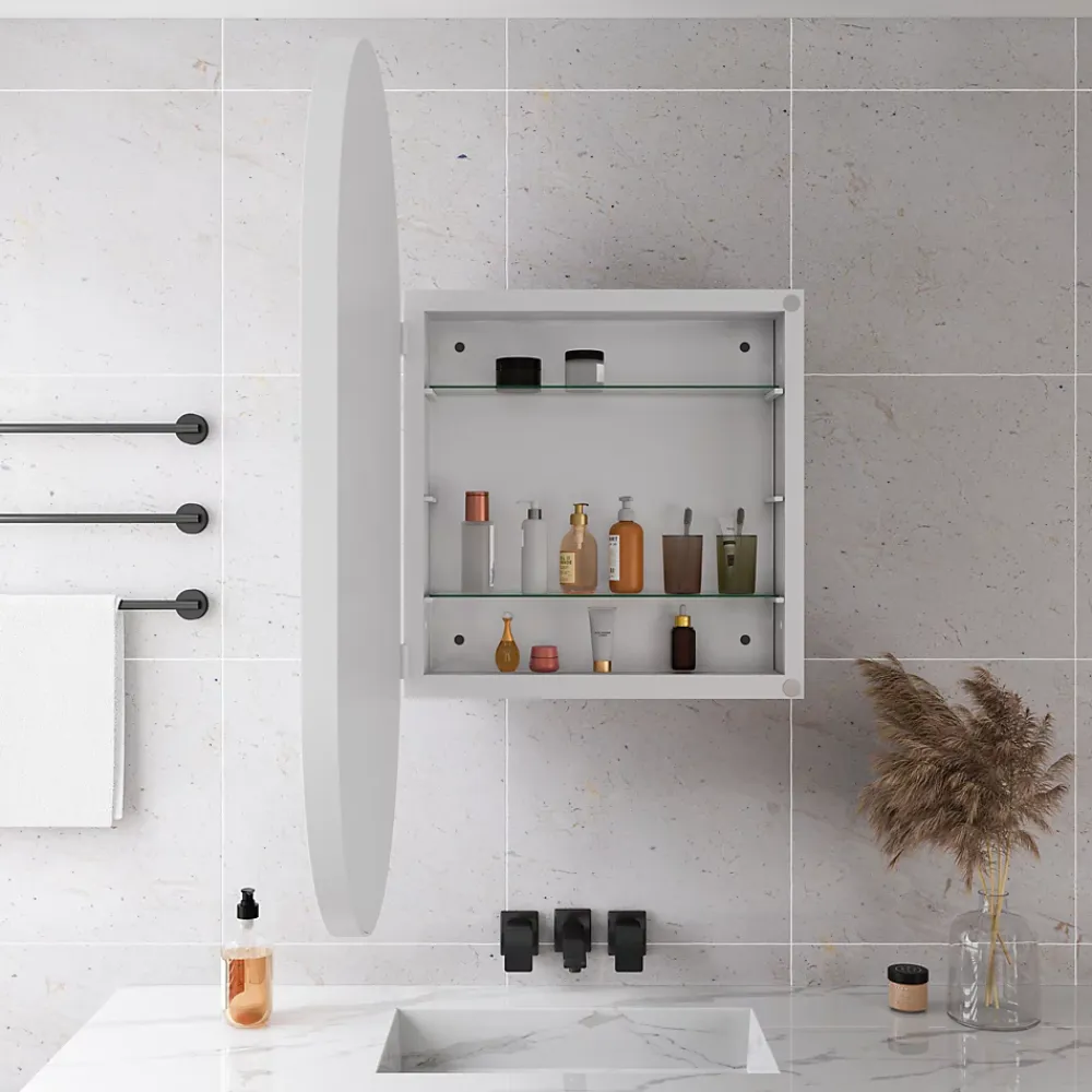 ProximaX Armoire à miroir ovale blanche avec cadre métal, armoire murale à étagères réglables, rangement salle de bain, salon ou chambre