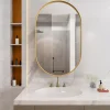 ProximaX Armoire à miroir ovale dorée avec cadre métal, armoire murale à étagères réglables, rangement salle de bain, salon ou chambre