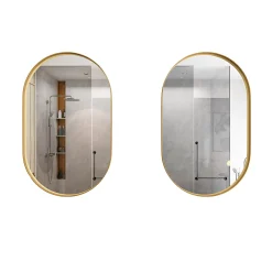 ProximaX Armoire à miroir ovale dorée avec cadre métal, armoire murale à étagères réglables, rangement salle de bain, salon ou chambre