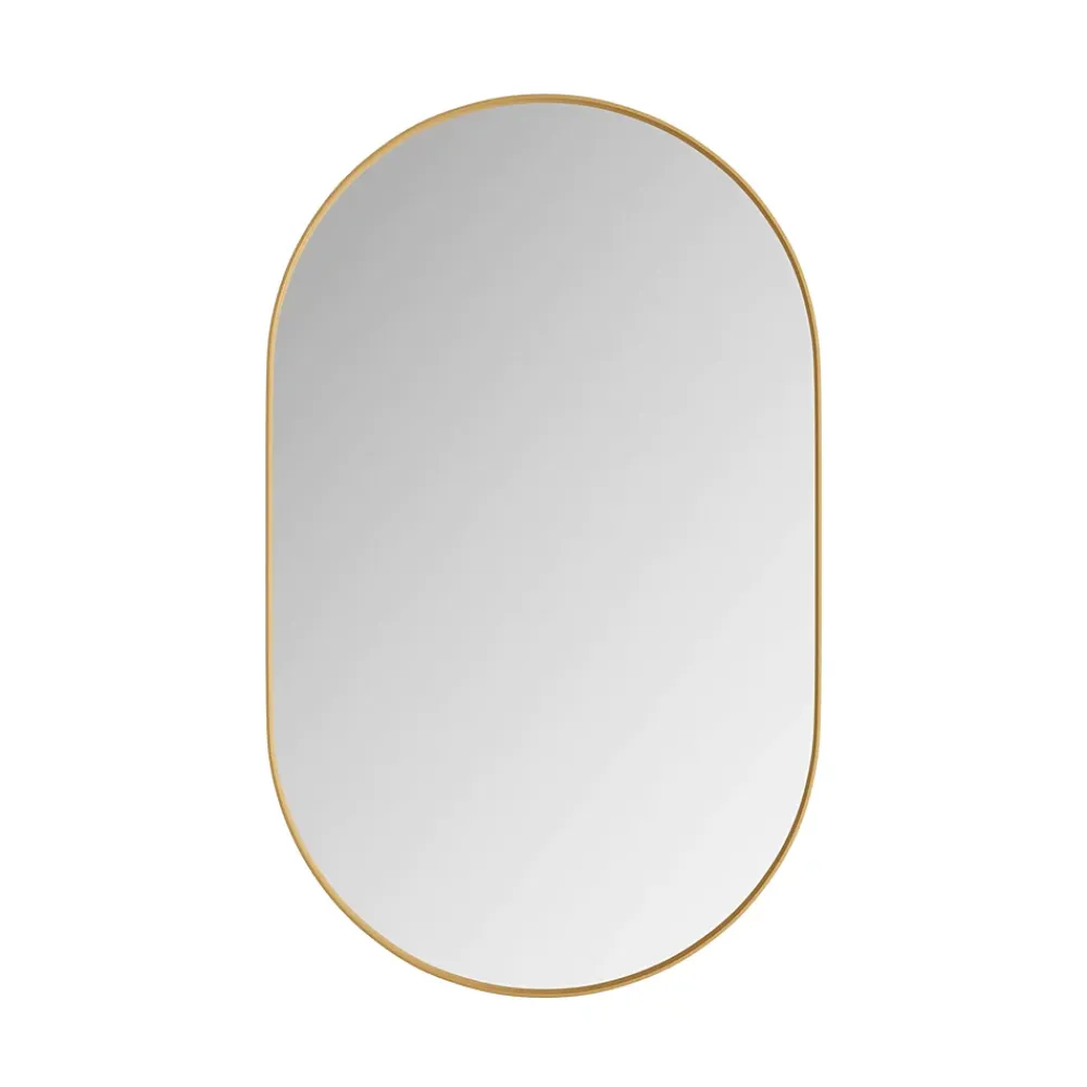 ProximaX Armoire à miroir ovale dorée avec cadre métal, armoire murale à étagères réglables, rangement salle de bain, salon ou chambre