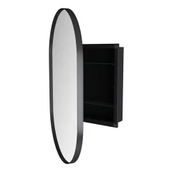 Armoire De Toilette|Okwish Armoire à Miroir Ovale Murale avec Cadre Métallique Noir - Meuble de Salle de Bain avec Étagères Réglables, 51.5x85 cm, Noir