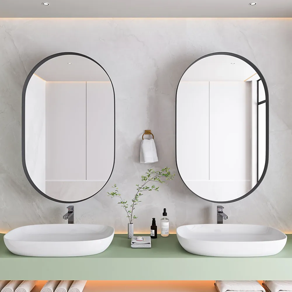 Armoire De Toilette|ProximaX Armoire à miroir ovale noire avec cadre métal, meuble mural avec étagères réglables, rangement salle de bain