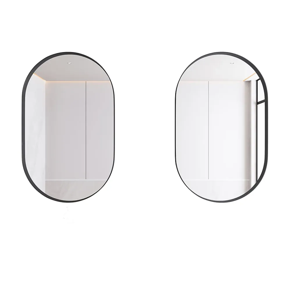 Armoire De Toilette|ProximaX Armoire à miroir ovale noire avec cadre métal, meuble mural avec étagères réglables, rangement salle de bain