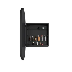 Armoire De Toilette|ProximaX Armoire à miroir ovale noire avec cadre métal, meuble mural avec étagères réglables, rangement salle de bain