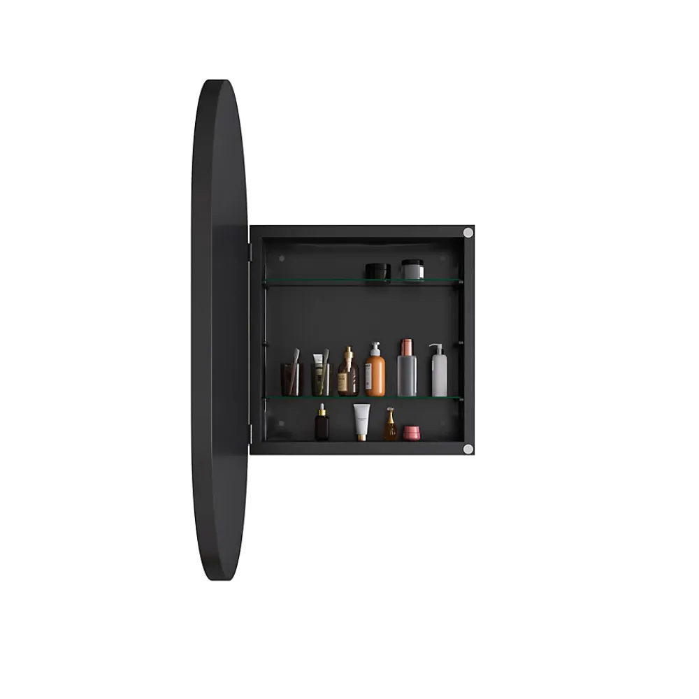 Armoire De Toilette|ProximaX Armoire à miroir ovale noire avec cadre métal, meuble mural avec étagères réglables, rangement salle de bain