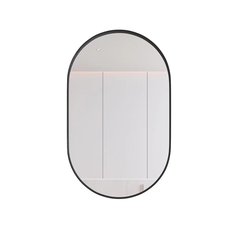 Armoire De Toilette|ProximaX Armoire à miroir ovale noire avec cadre métal, meuble mural avec étagères réglables, rangement salle de bain