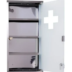 Armoire De Salle De Bains|Homcom Armoire à pharmacie 3 étagères 4 niveaux 30L x 12l x 60H cm porte verre trempé symbole croix acier inoxydable brossé