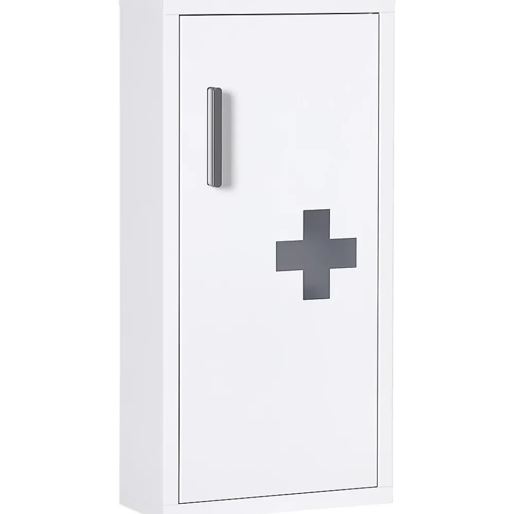 Armoire De Toilette|kleankin Armoire à pharmacie 2 étagères 3 niveaux dim. 30L x 12l x 60H cm logo croix transparent acier blanc