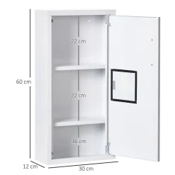 Armoire De Toilette|kleankin Armoire à pharmacie 2 étagères 3 niveaux dim. 30L x 12l x 60H cm logo croix transparent acier blanc