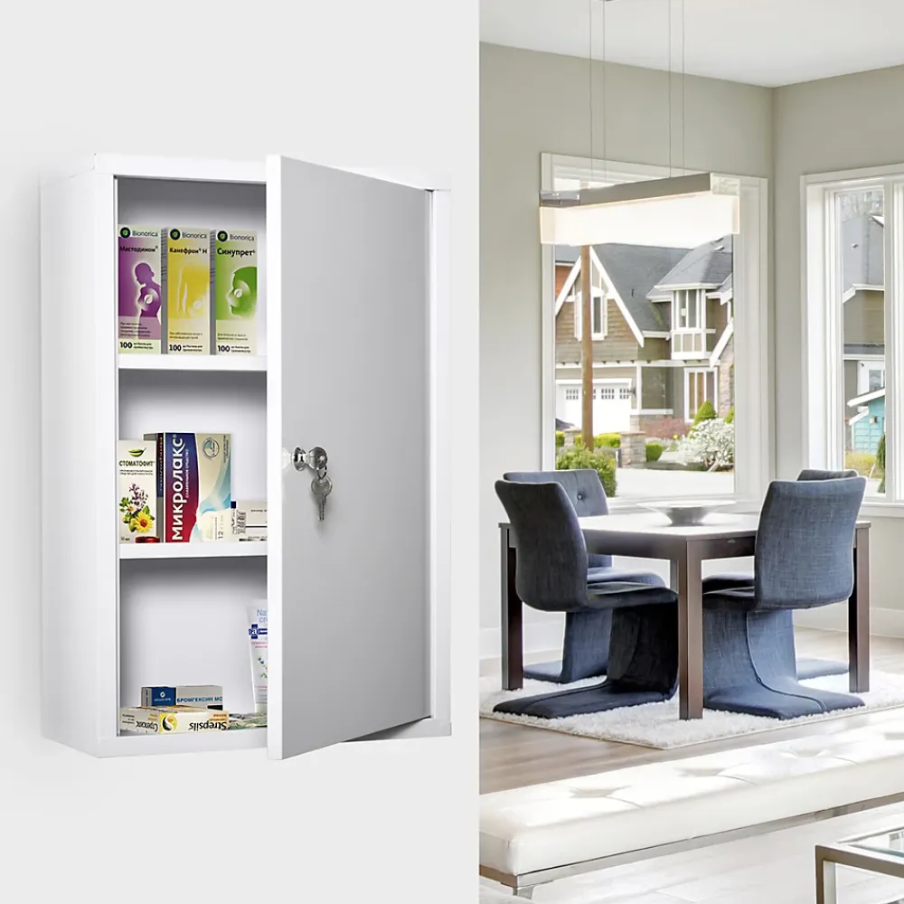 Armoire De Toilette|kleankin Armoire à pharmacie 2 étagères 3 niveaux verrouillable dim. 40L x 18l x 60H cm 2 clés métal blanc