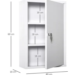Armoire De Toilette|kleankin Armoire à pharmacie 2 étagères 3 niveaux verrouillable dim. 40L x 18l x 60H cm 2 clés métal blanc
