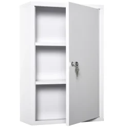Armoire De Toilette|kleankin Armoire à pharmacie 2 étagères 3 niveaux verrouillable dim. 40L x 18l x 60H cm 2 clés métal blanc