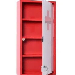 Homcom Armoire à pharmacie 3 étagères 4 niveaux verrouillable porte verre trempé dépoli logo croix 30L x 12l x 60H cm acier inox rouge