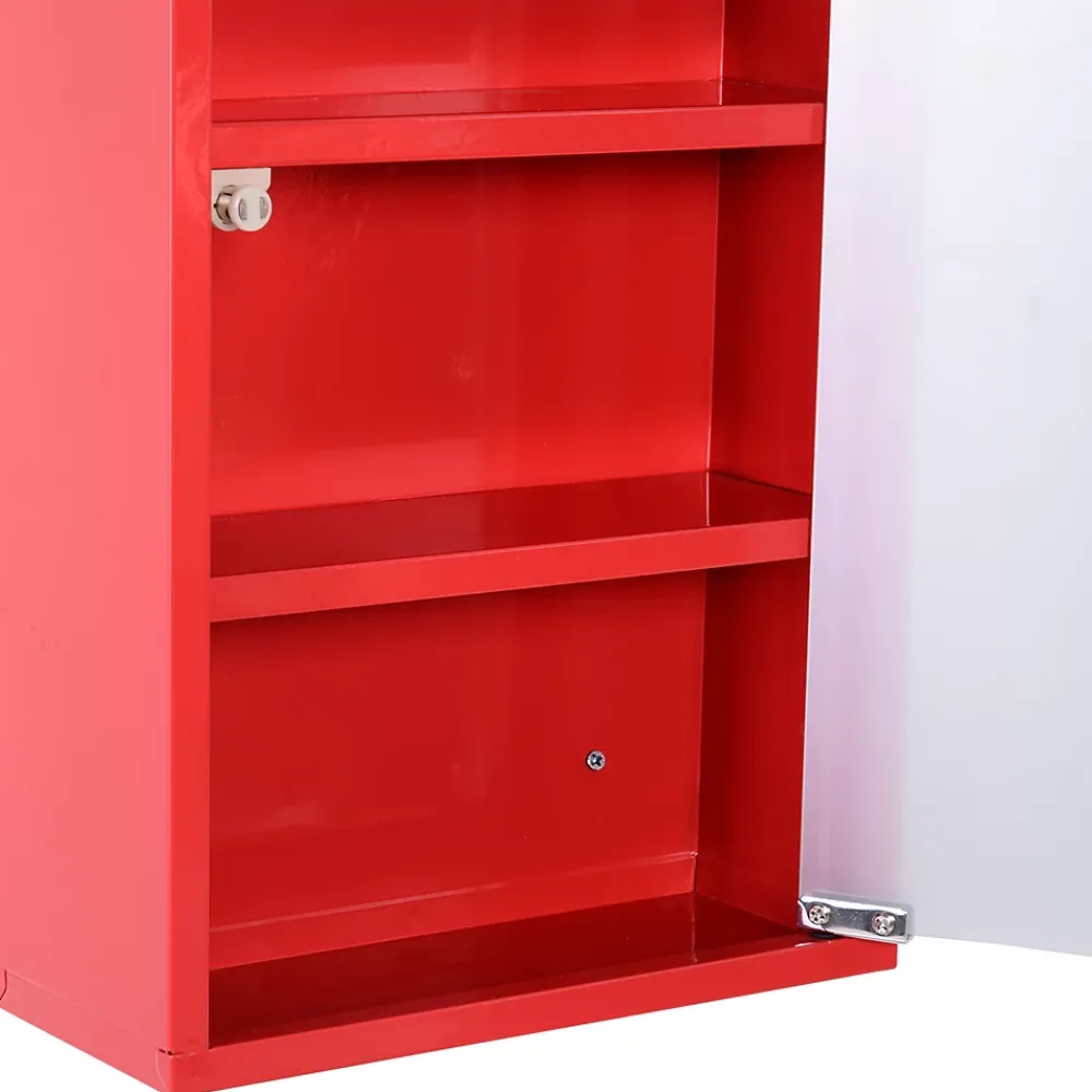 Homcom Armoire à pharmacie 3 étagères 4 niveaux verrouillable porte verre trempé dépoli logo croix 30L x 12l x 60H cm acier inox rouge