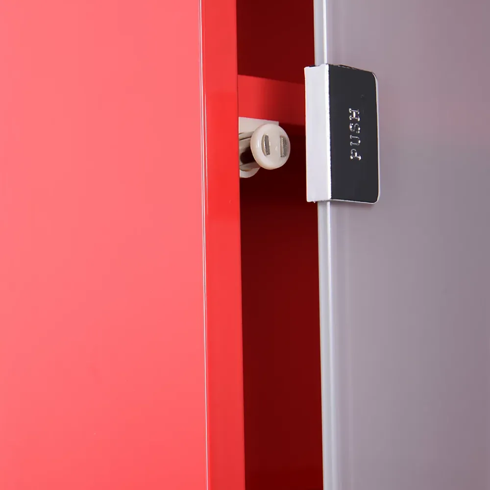 Homcom Armoire à pharmacie 3 étagères 4 niveaux verrouillable porte verre trempé dépoli logo croix 30L x 12l x 60H cm acier inox rouge