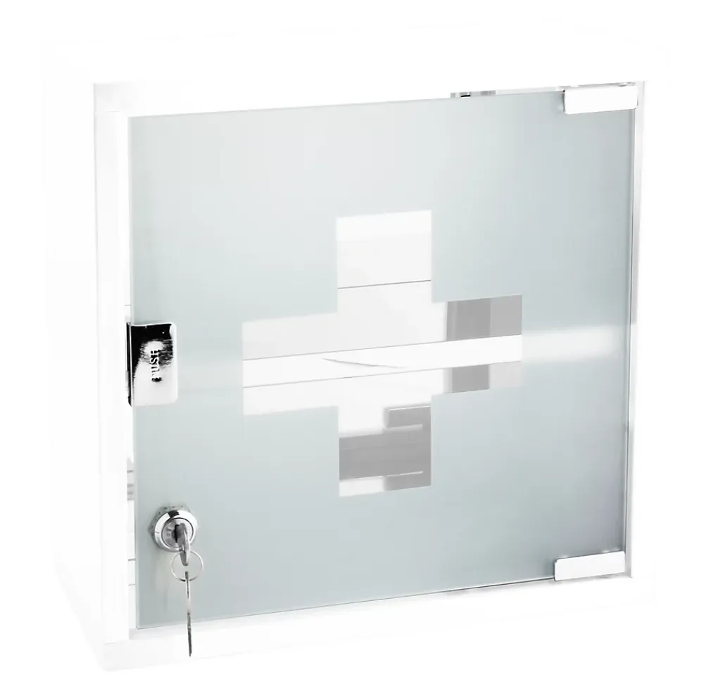 Meuble De Salle De Bains Faible Profondeur|MPGlass Armoire à pharmacie L.30 x H.30 x P.15 cm, acier + porte verre sablé, blanc, Siena