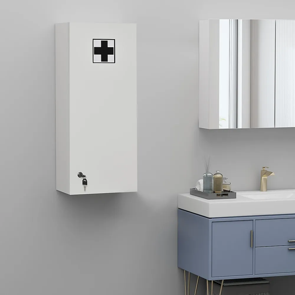 Armoire De Toilette|kleankin Armoire à pharmacie murale verrouillable - 5 niveaux - verre panneaux blanc