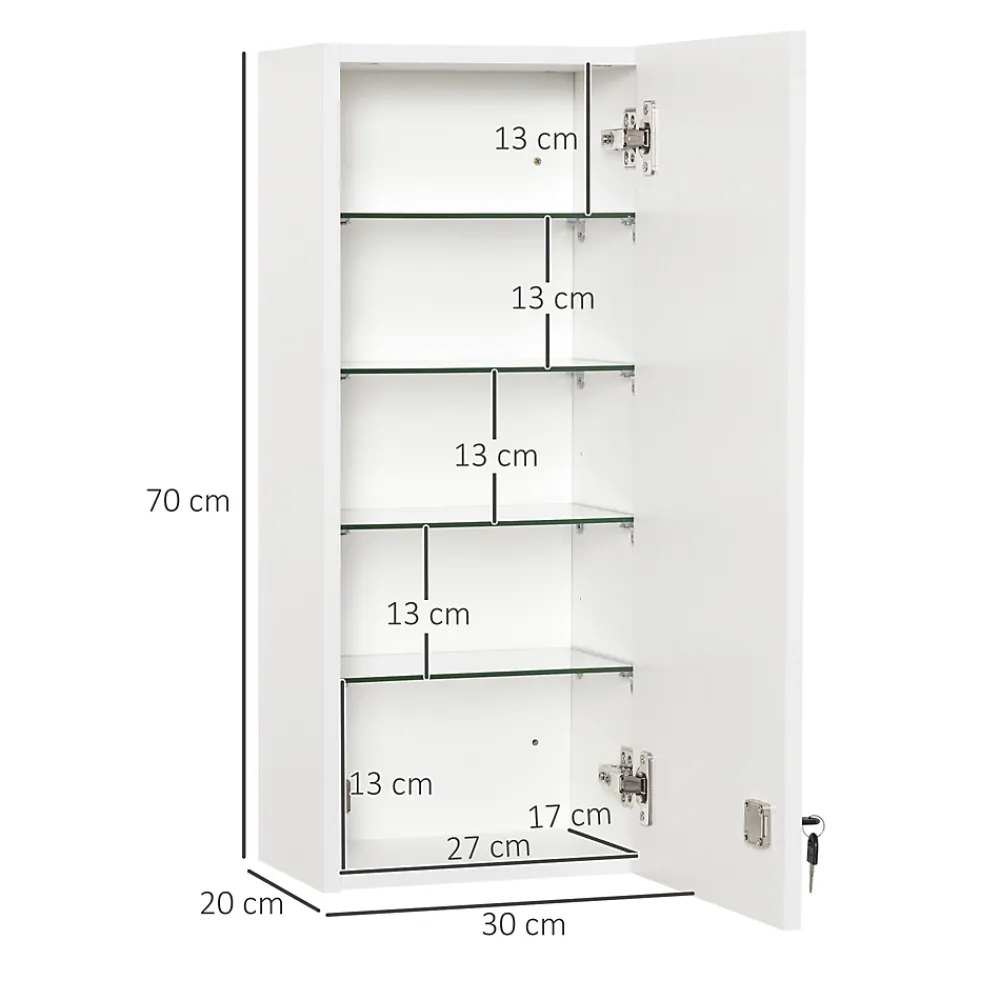Armoire De Toilette|kleankin Armoire à pharmacie murale verrouillable - 5 niveaux - verre panneaux blanc