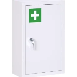 Homcom Armoire à pharmacie verrouillable 3 niv. 2 clés logo croix acier blanc