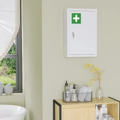 Homcom Armoire à pharmacie verrouillable 3 niv. 2 clés logo croix acier blanc