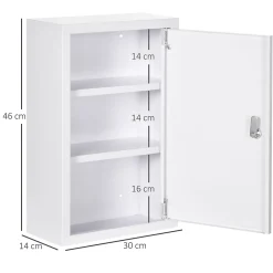 Homcom Armoire à pharmacie verrouillable 3 niv. 2 clés logo croix acier blanc
