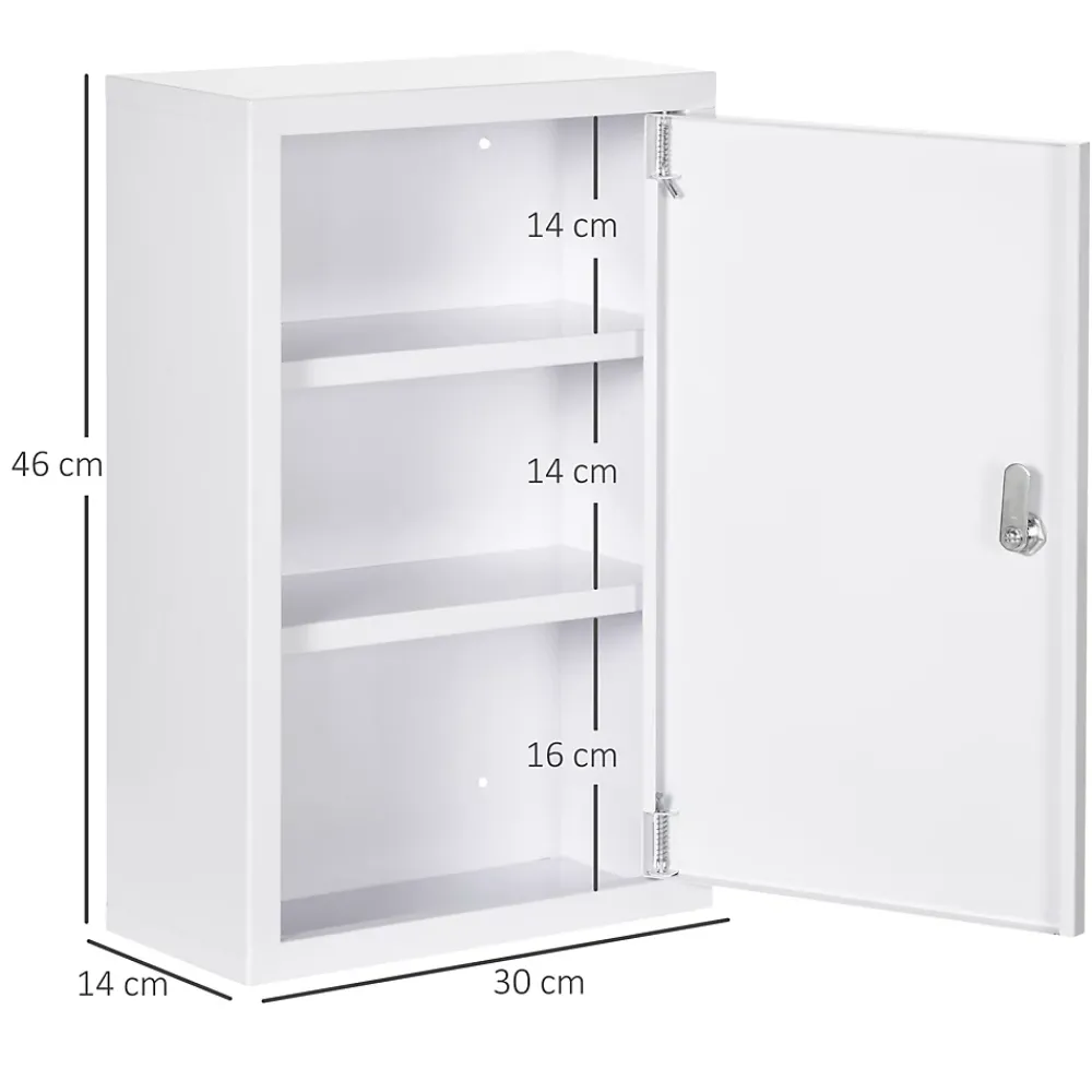 Homcom Armoire à pharmacie verrouillable 3 niv. 2 clés logo croix acier blanc