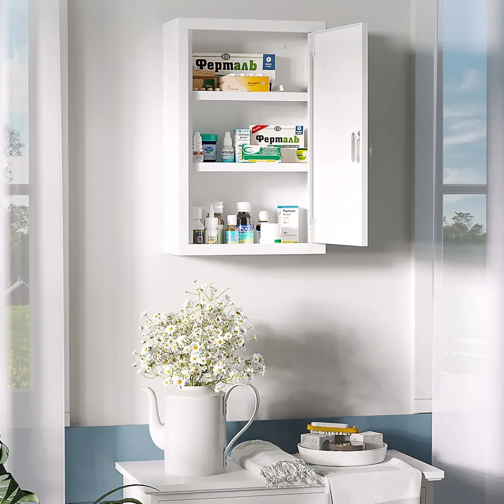 Homcom Armoire à pharmacie verrouillable 3 niv. 2 clés logo croix acier blanc