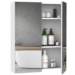 Homcom Armoire avec miroir en bois rangement salle de bain fermeture porte tampon MDF blanc