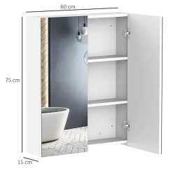 Homcom Armoire avec miroir en bois rangement salle de bain fermeture porte tampon MDF blanc