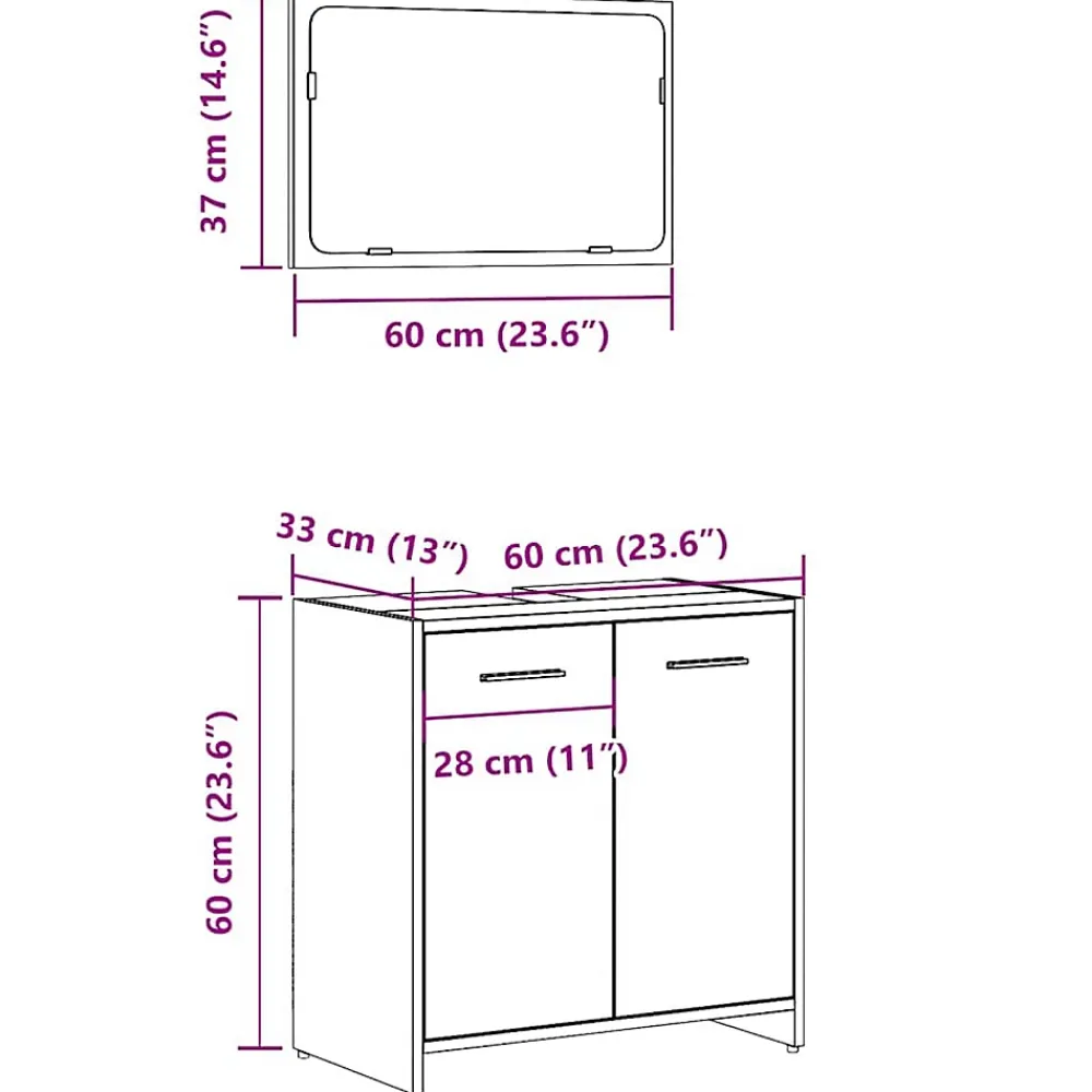 Vidaxl Armoire de bain avec miroir gris béton bois d'ingénierie