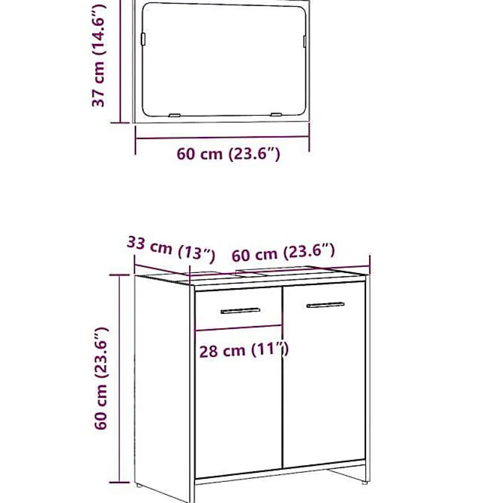 Vidaxl Armoire de bain avec miroir gris béton bois d'ingénierie