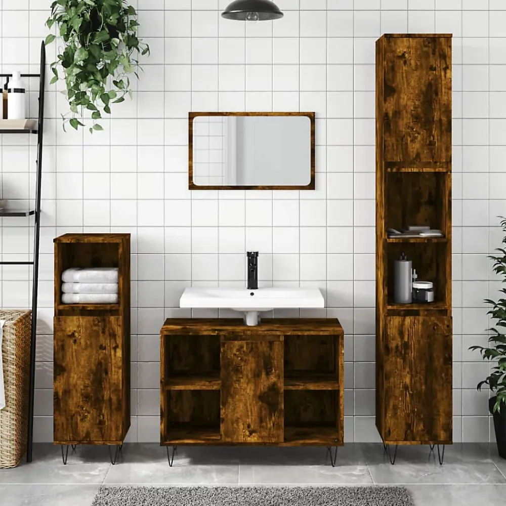 Vidaxl Armoire de bain chêne fumé 30x30x100 cm bois d'ingénierie