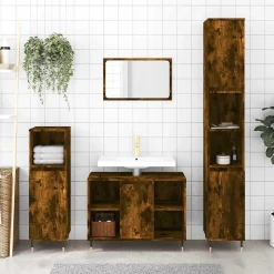 Vidaxl Armoire de bain chêne fumé 30x30x100 cm bois d'ingénierie