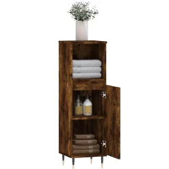 Vidaxl Armoire de bain chêne fumé 30x30x100 cm bois d'ingénierie
