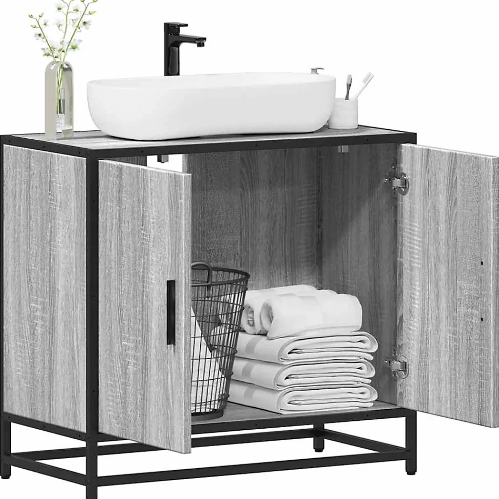 Vidaxl Armoire de lavabo de salle de bain sonoma gris 65x33x60 cm