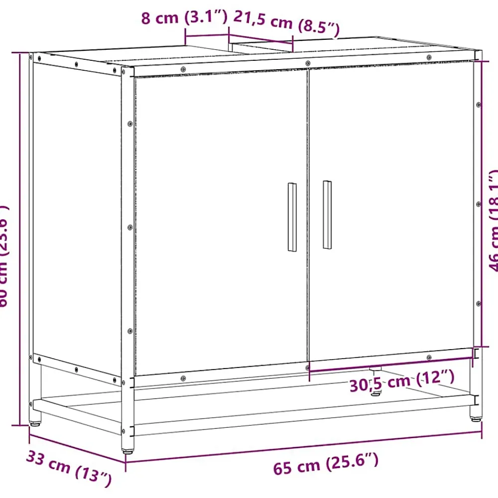 Vidaxl Armoire de lavabo de salle de bain sonoma gris 65x33x60 cm