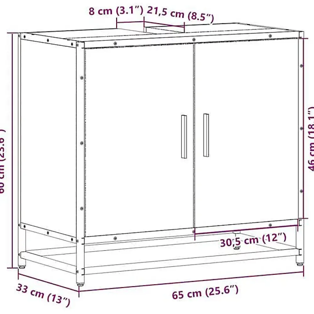 Vidaxl Armoire de lavabo de salle de bain sonoma gris 65x33x60 cm