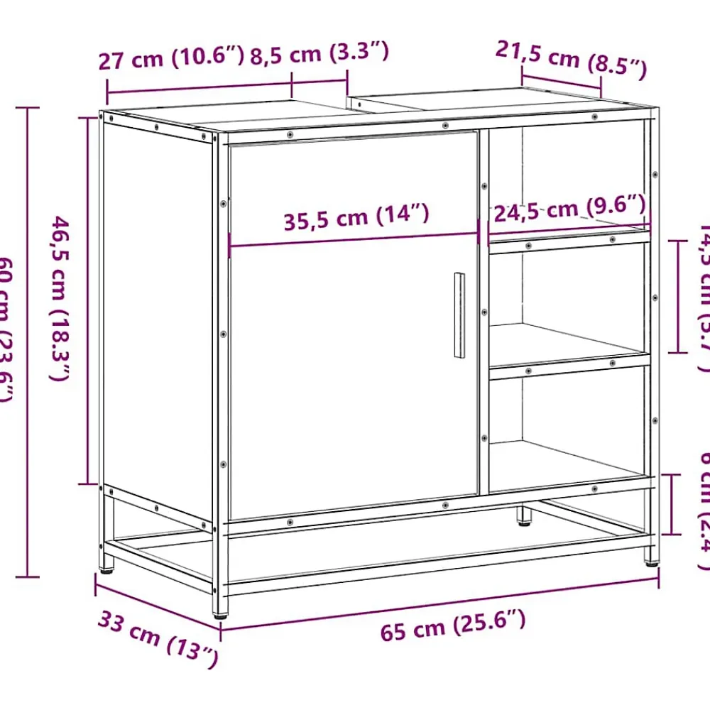 Meuble Wc|Vidaxl Armoire de lavabo de salle de bain chêne marron 65x33x60 cm