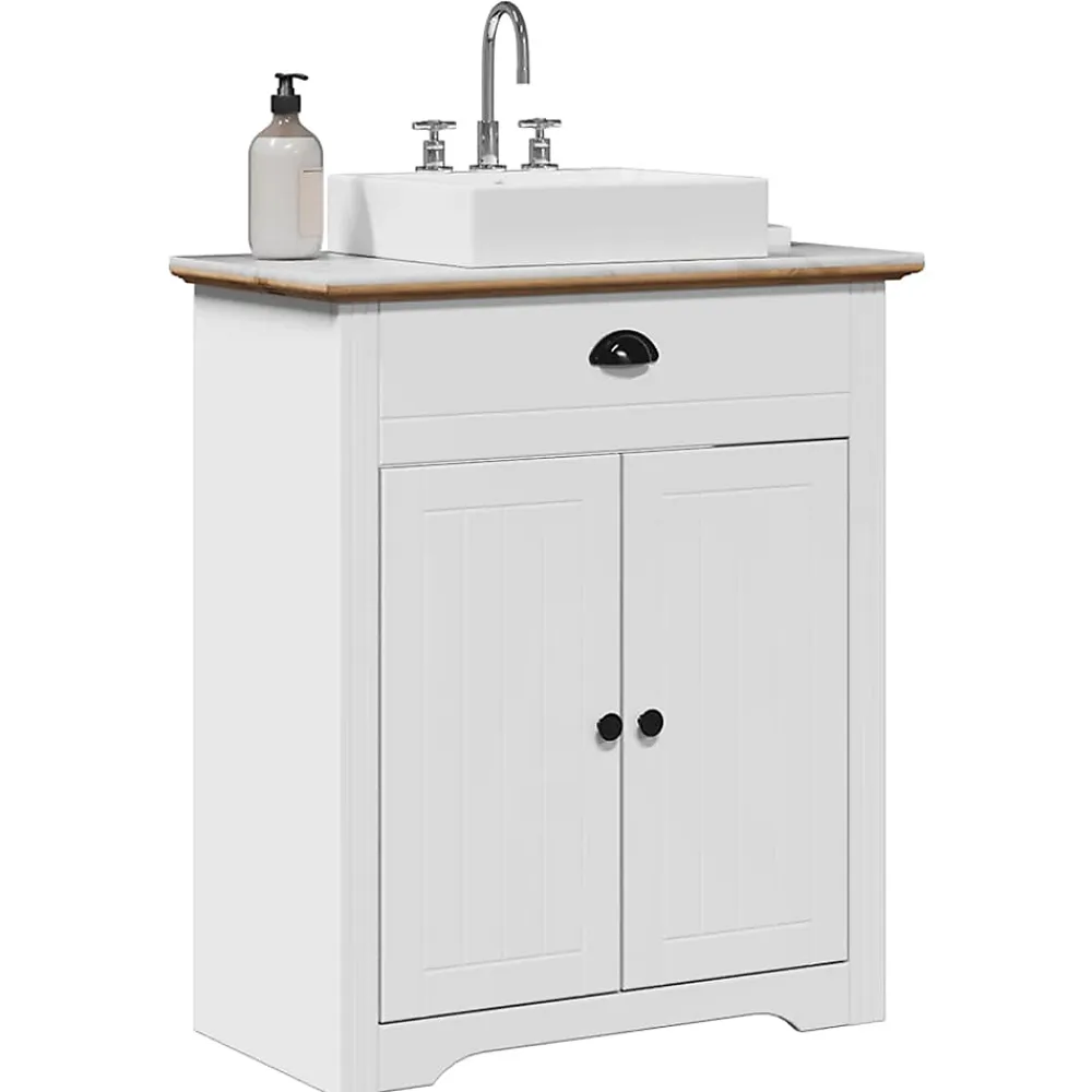 Meuble Wc|Vidaxl Armoire de lavabo de salle de bain BODO blanc marron 70x35x80cm