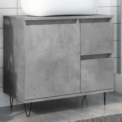 Meuble Wc|Vidaxl Armoire de lavabo de salle de bain gris béton 65x33x60 cm