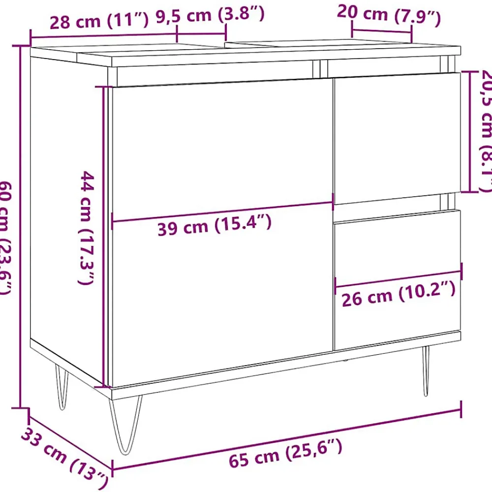 Meuble Wc|Vidaxl Armoire de lavabo de salle de bain gris béton 65x33x60 cm
